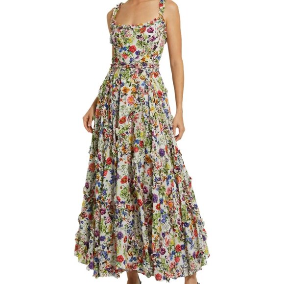 NEW Mac Duggal Ruffle Floral Sweetheart Neck Gown